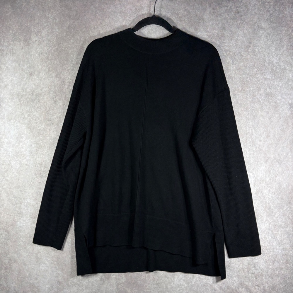 Talbots‎ Sweater Womens XL Black Merino Wool Mock Neck Pullover Ribbed Classic